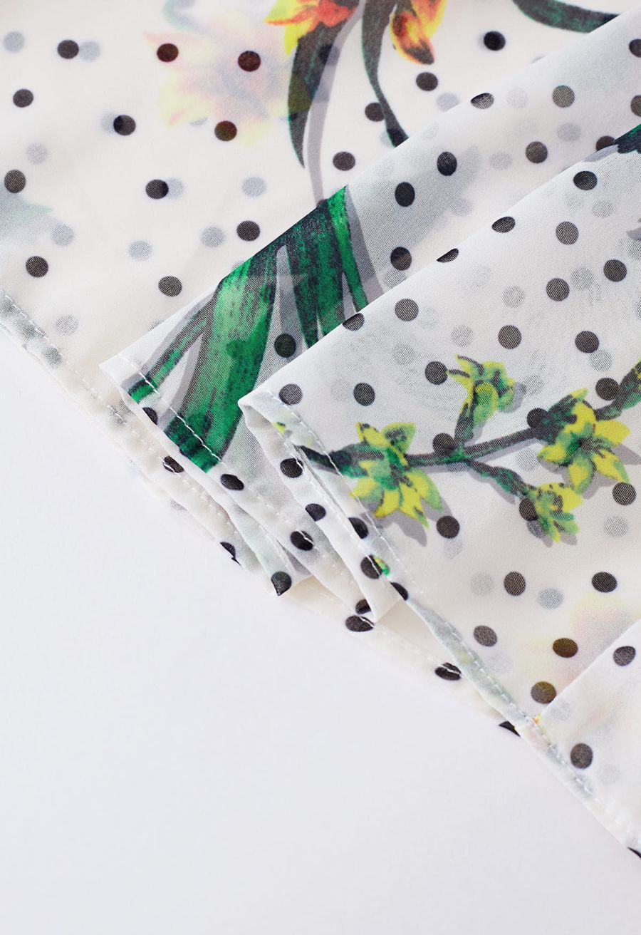 Polka Dot Floral Printed Chiffon Maxi Dress