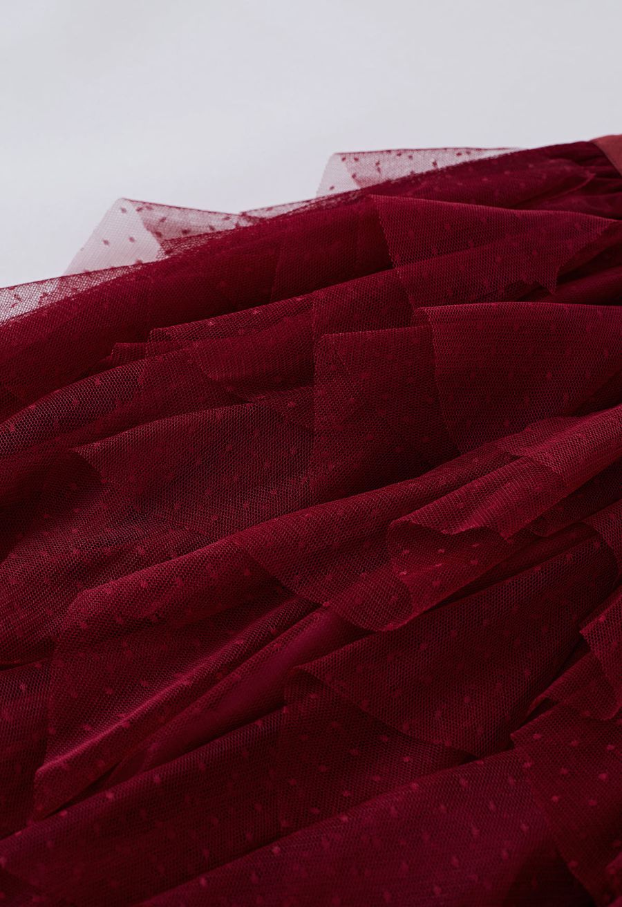 Dots Full Ruffled Tulle Skirt in Red