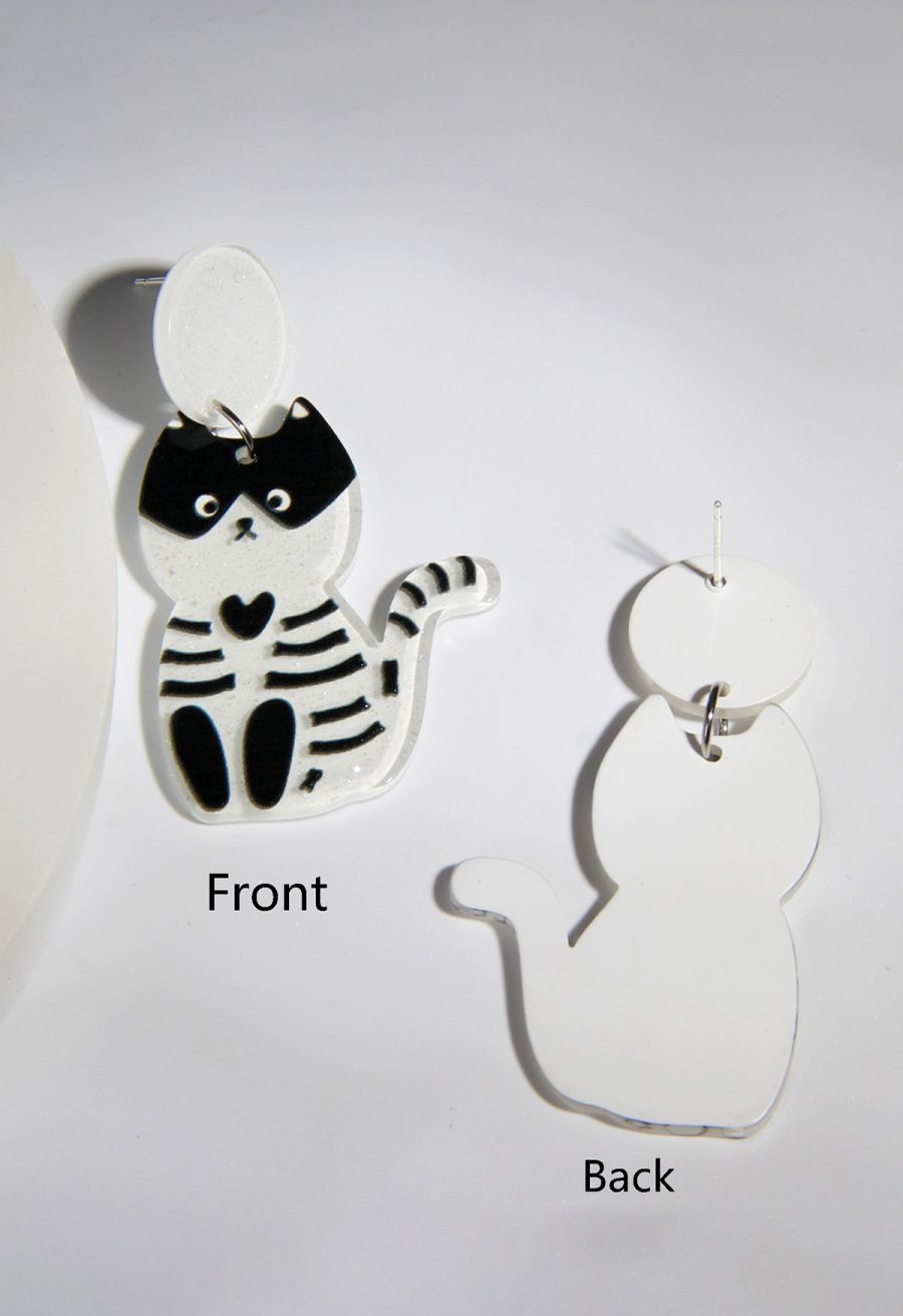 Skeleton Cat Acrylic Drop Earrings