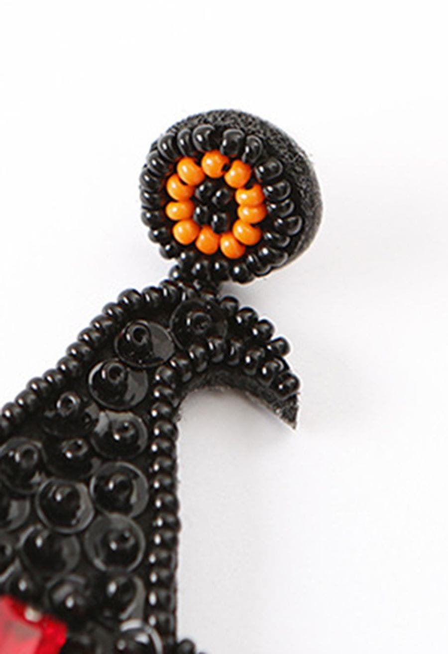 Beaded Black Witch Hat Earrings