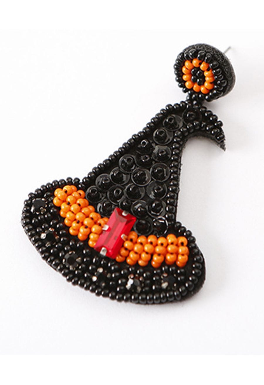 Beaded Black Witch Hat Earrings
