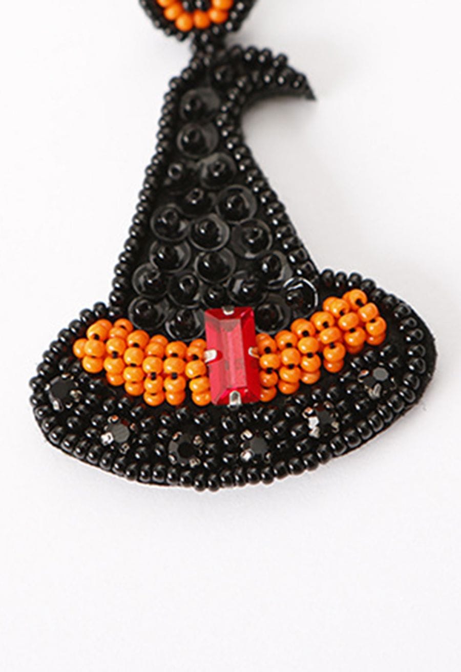 Beaded Black Witch Hat Earrings
