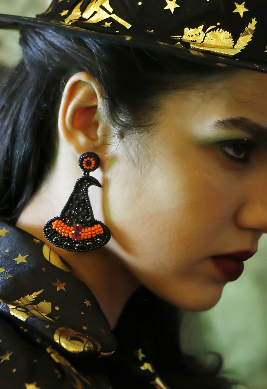 Beaded Black Witch Hat Earrings