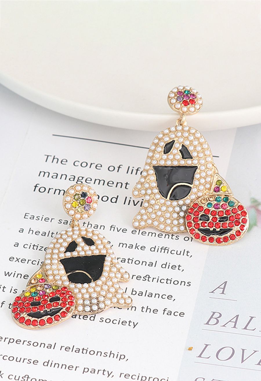 Smiling Ghost Pumpkin Zircon Earrings