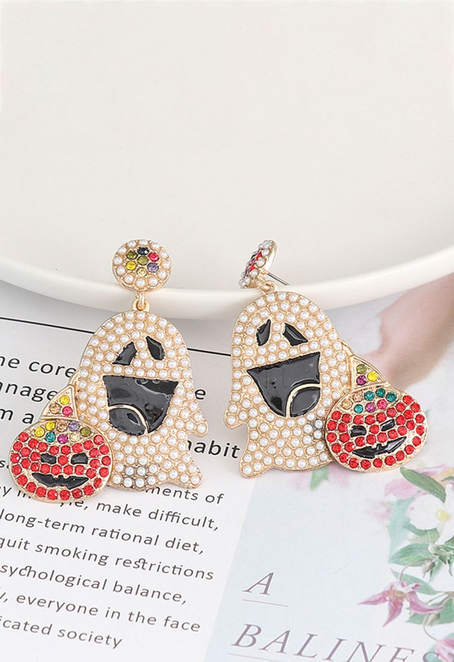 Smiling Ghost Pumpkin Zircon Earrings