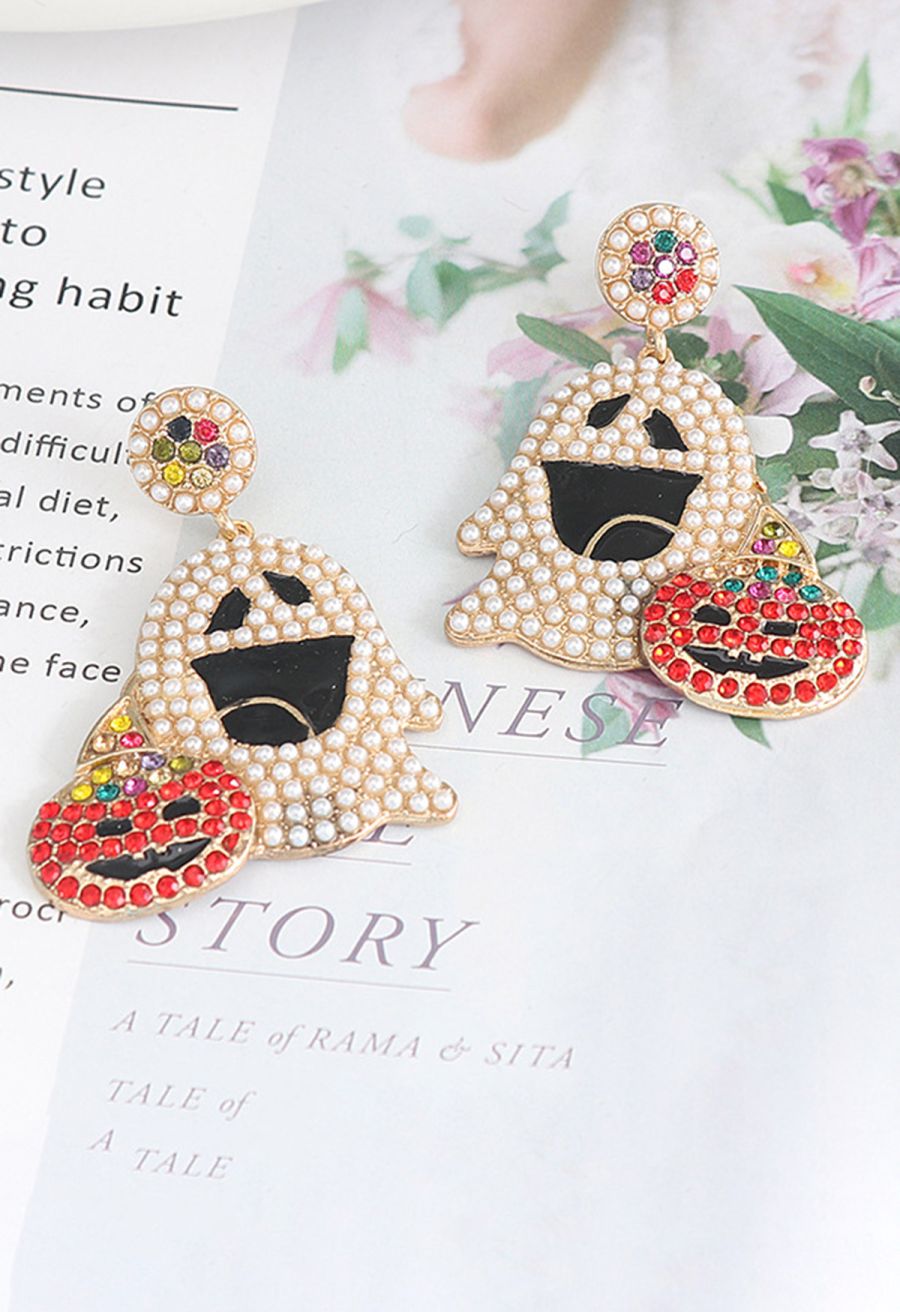 Smiling Ghost Pumpkin Zircon Earrings