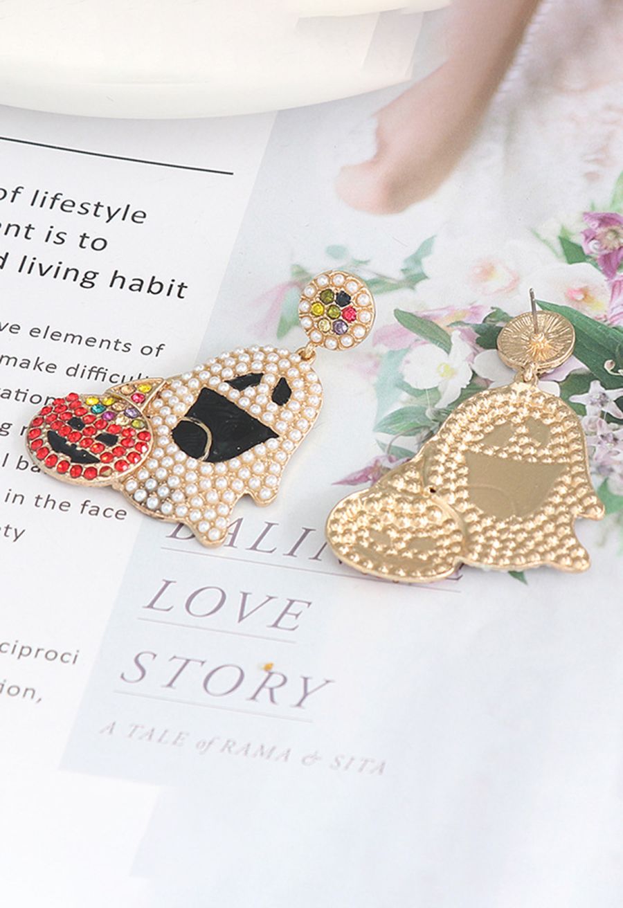 Smiling Ghost Pumpkin Zircon Earrings