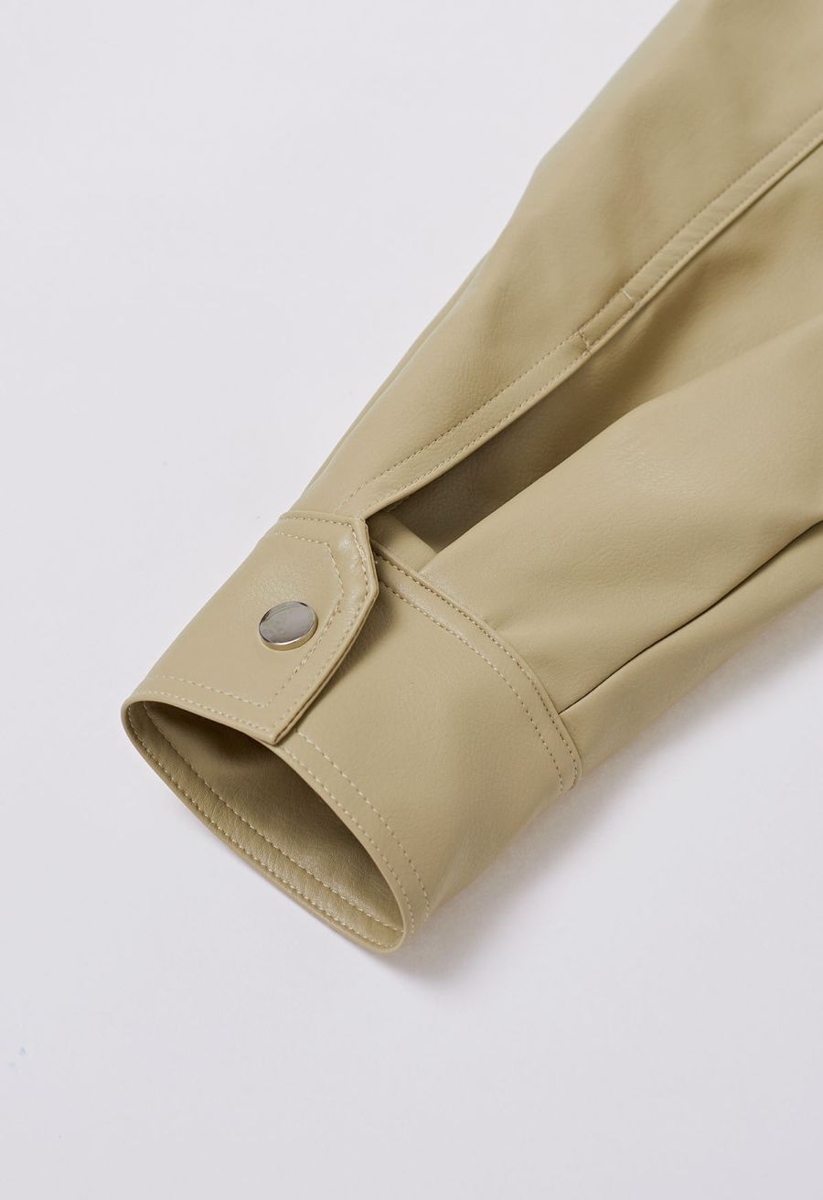 Fake Flap Pocket Faux Leather Jacket in Camel