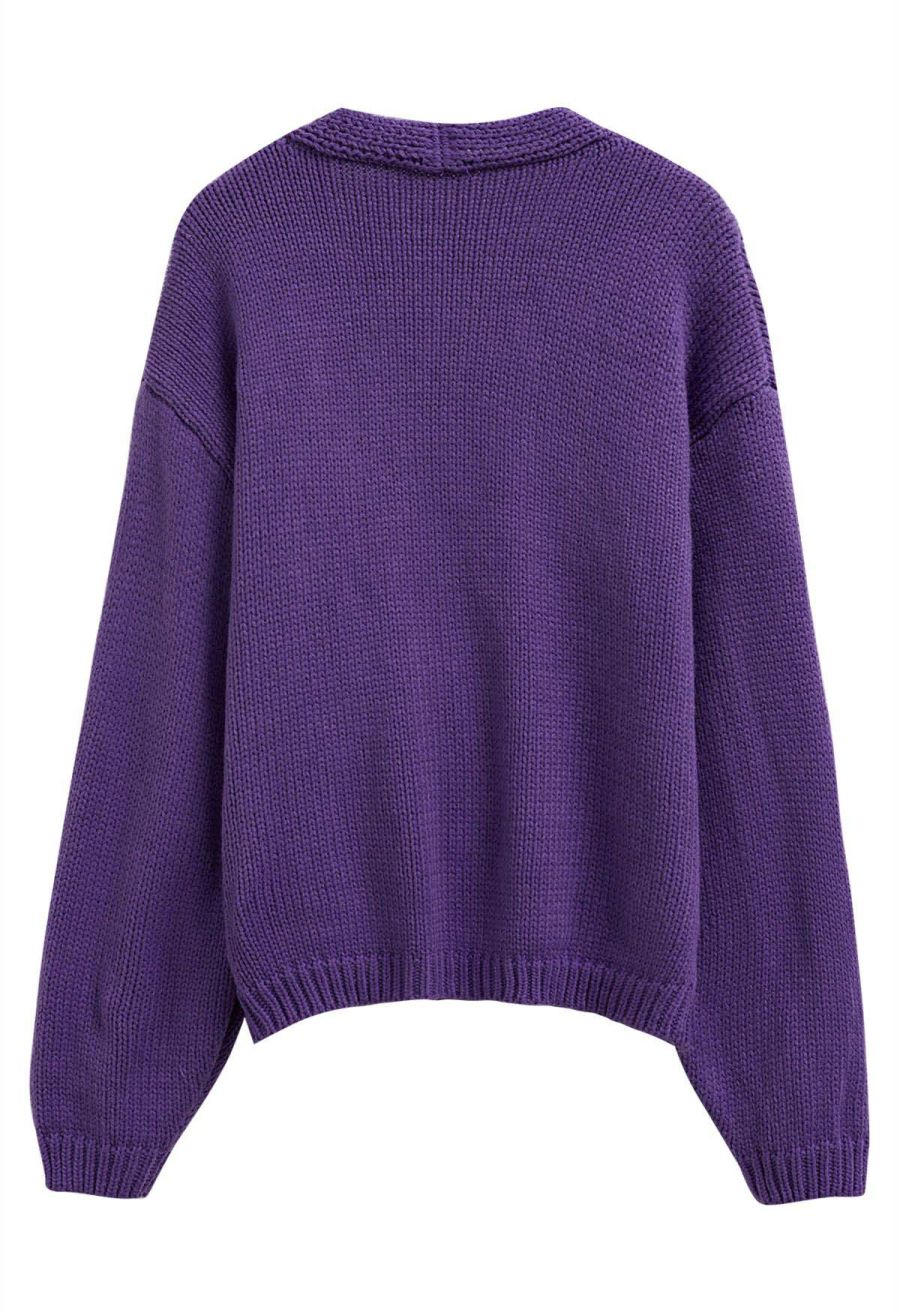 Mystic Bats Patch Buttoned Knit Cardigan in Purple Halloween Costumes