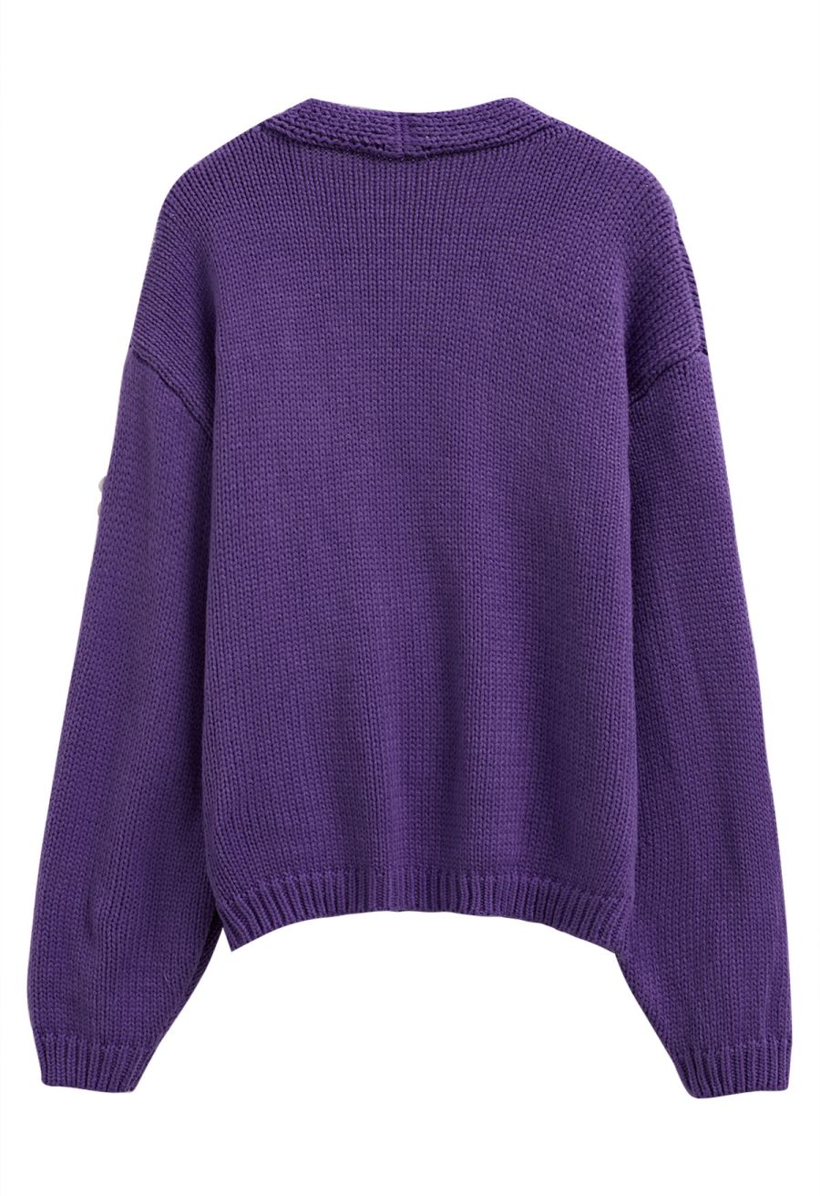 Halloween Ghost Patch Buttoned Knit Cardigan in Purple Halloween Costumes
