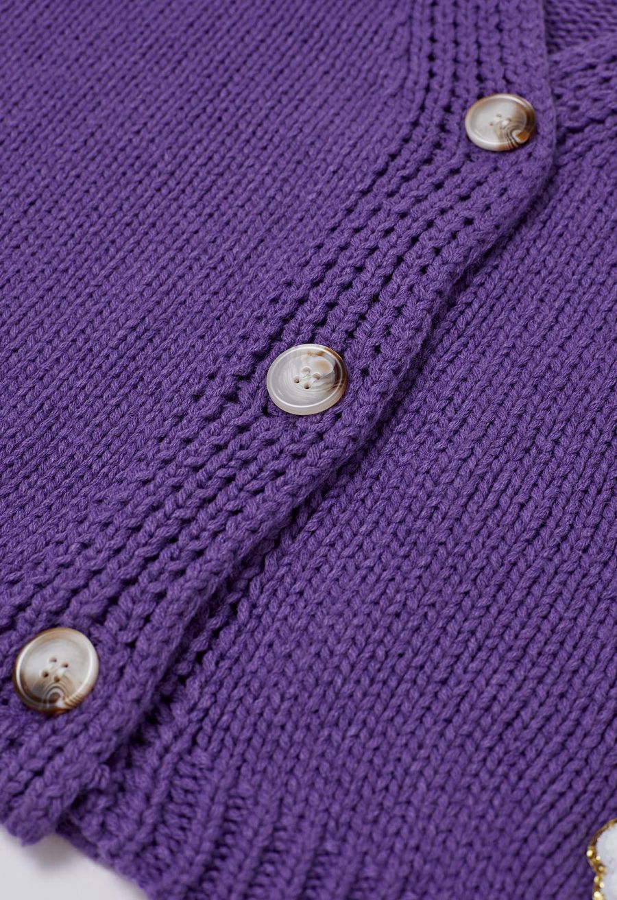 Halloween Ghost Patch Buttoned Knit Cardigan in Purple Halloween Costumes