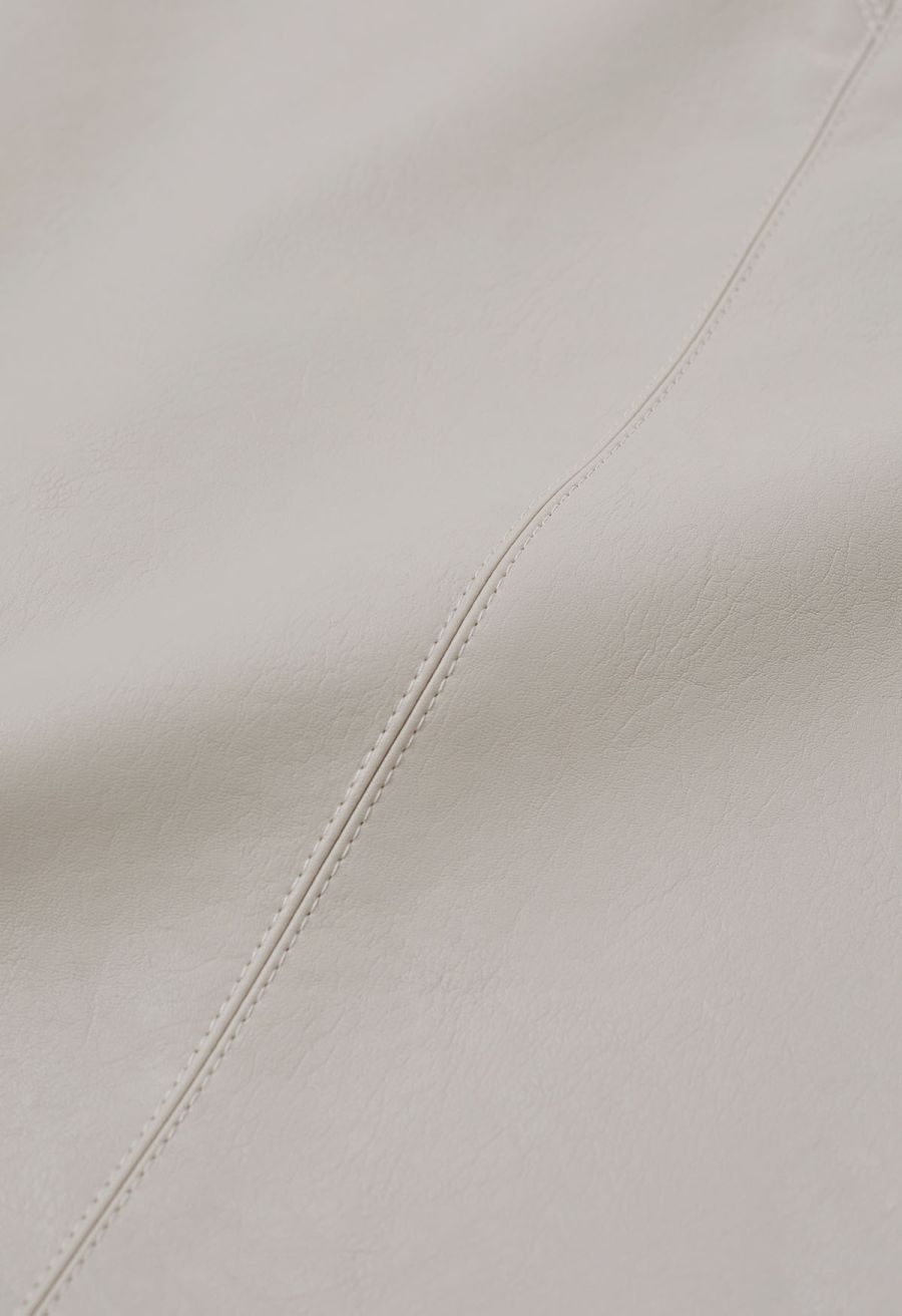 Button Trimmed Faux Leather Mini Skirt in Ivory