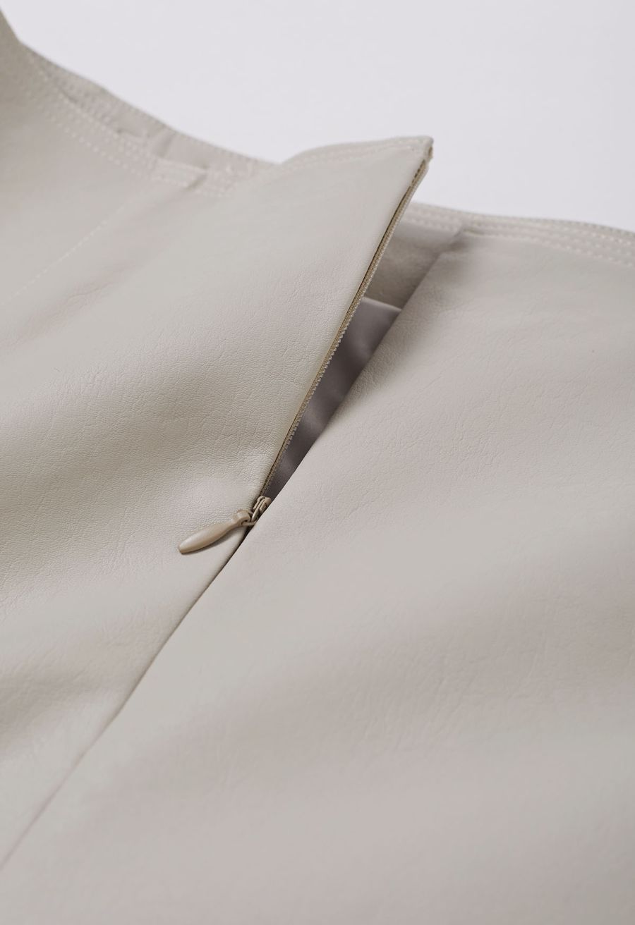 Button Trimmed Faux Leather Mini Skirt in Ivory