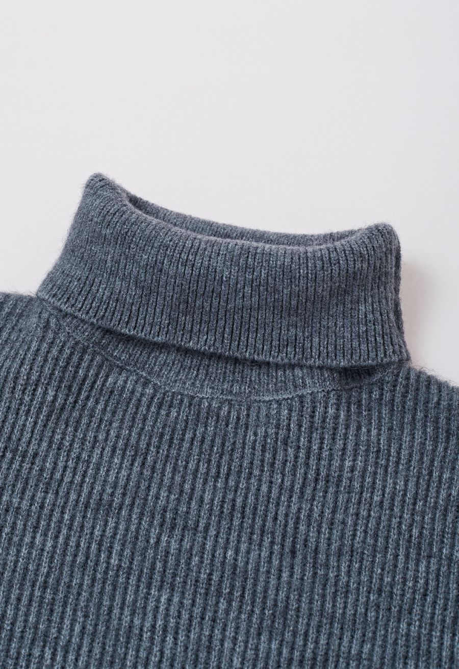 Solid Turtleneck Knit Vest in Smoke