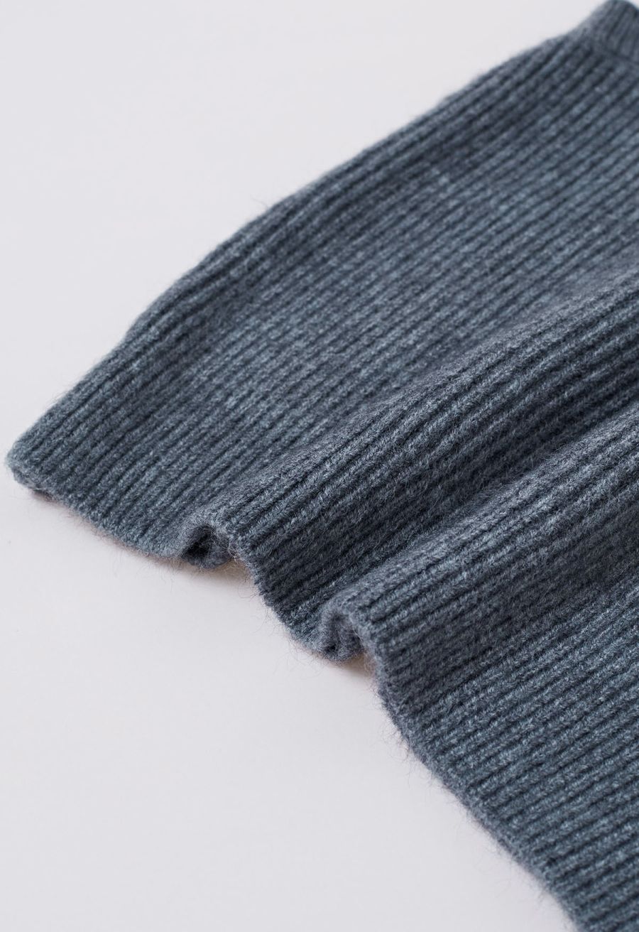 Solid Turtleneck Knit Vest in Smoke
