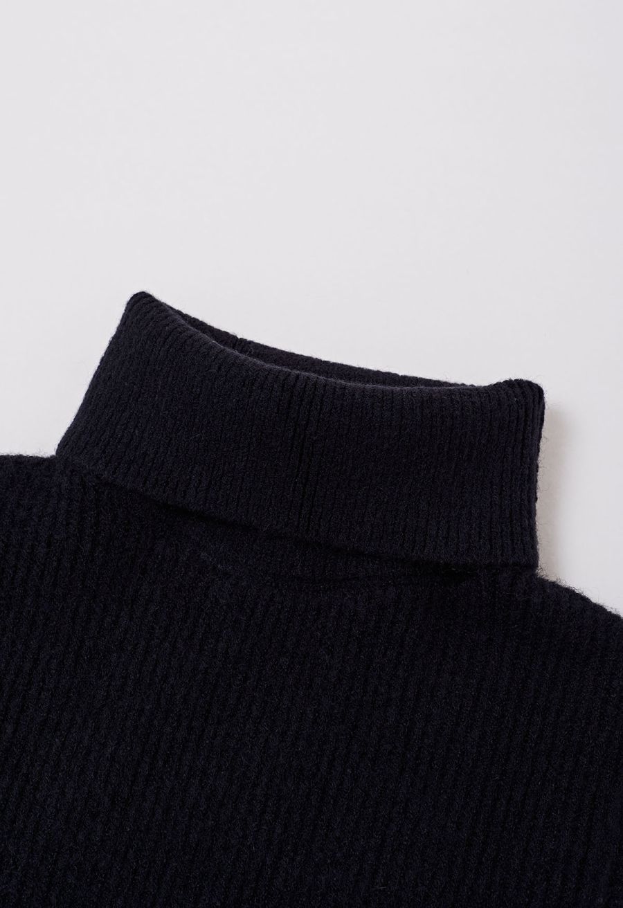 Solid Turtleneck Knit Vest in Black