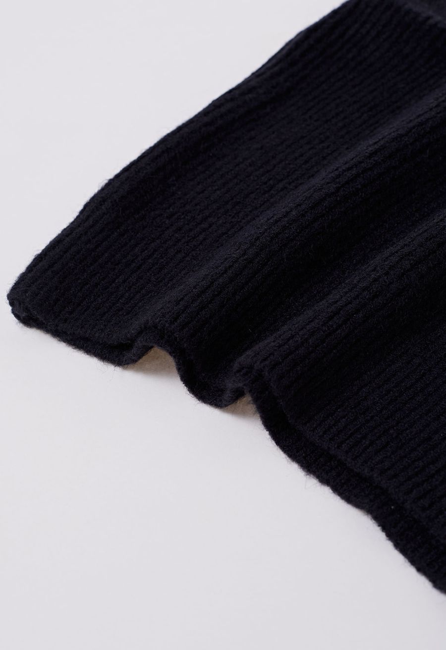 Solid Turtleneck Knit Vest in Black