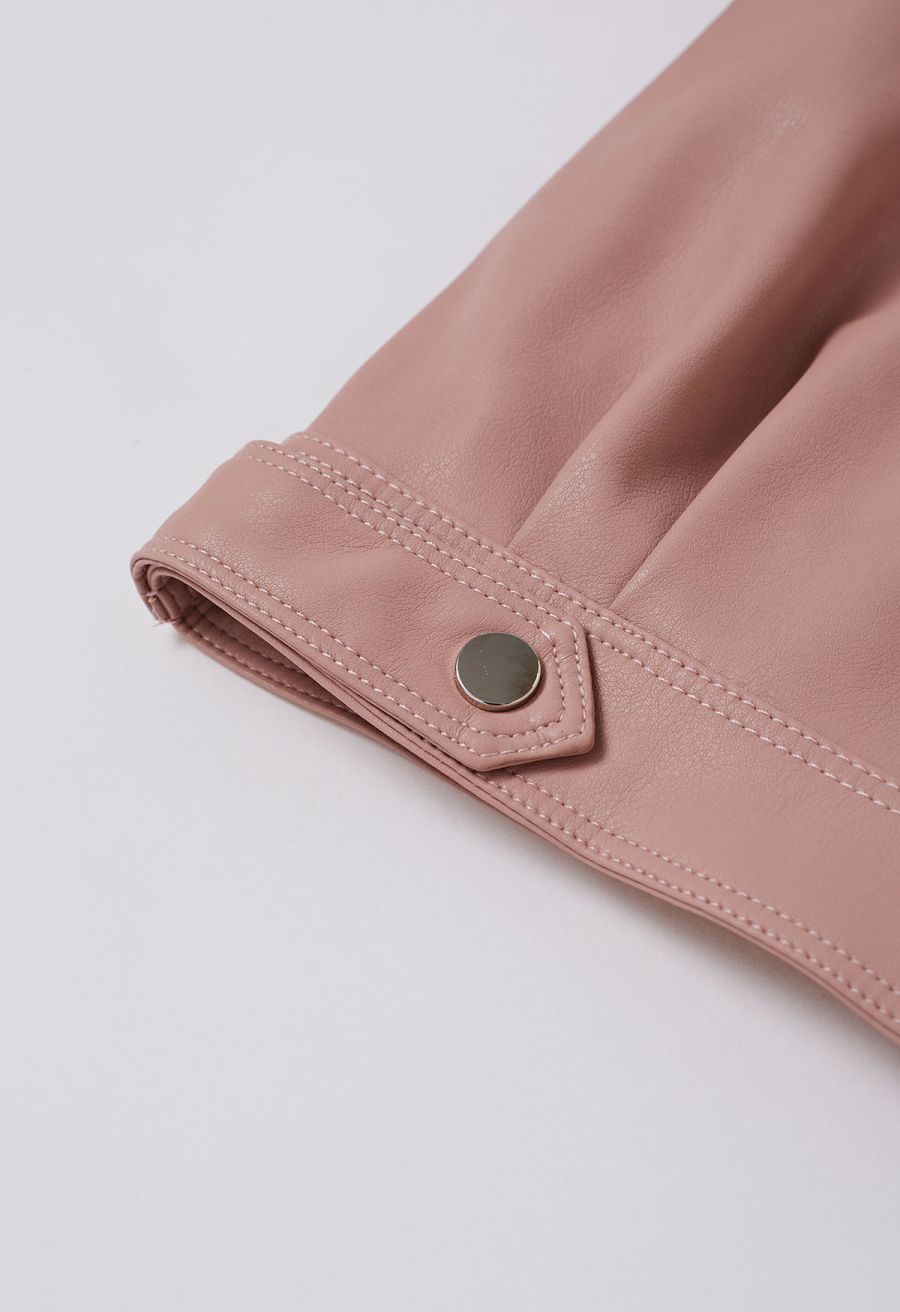 Diagonal Zip Up Faux Leather Jacket in Pink