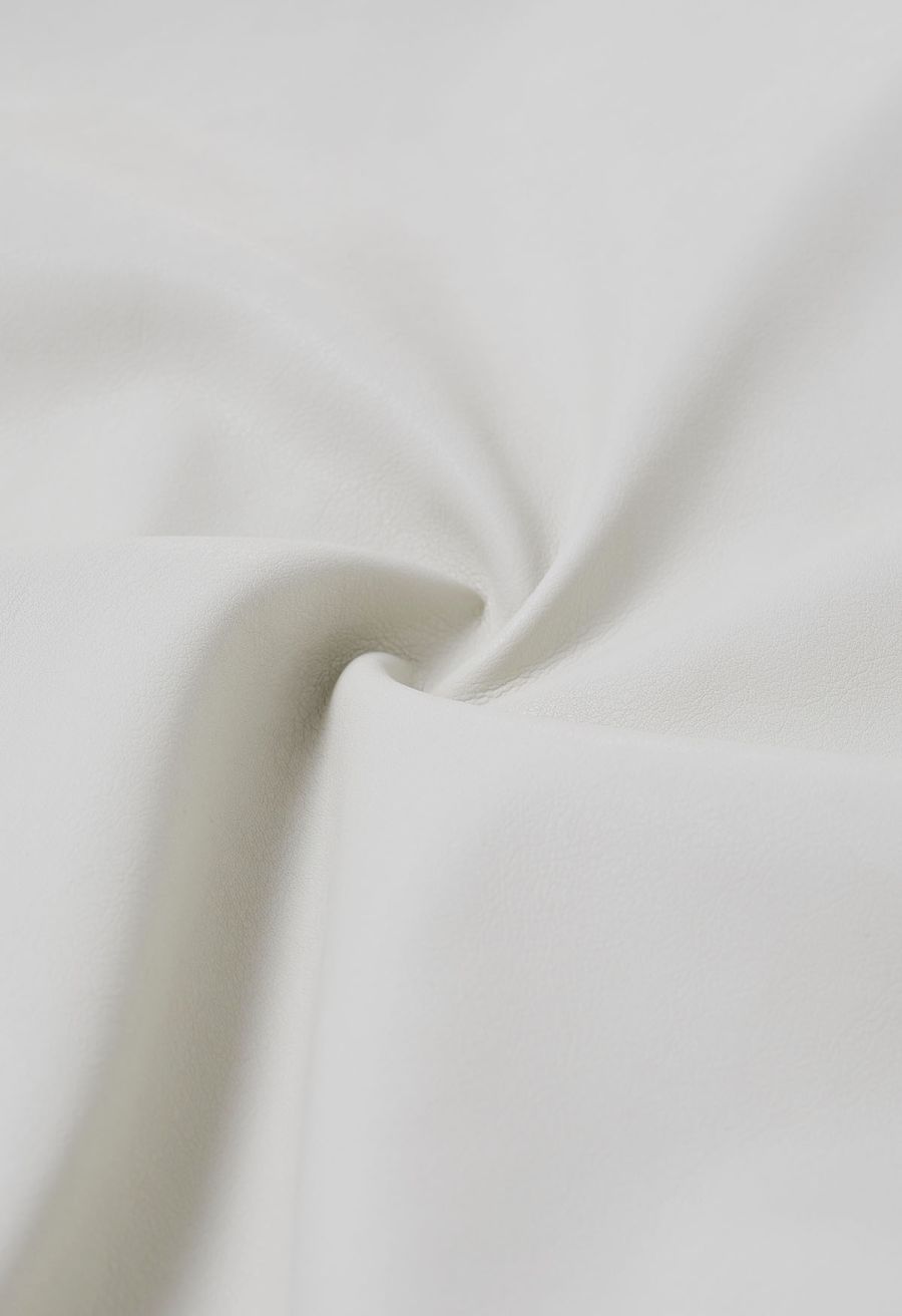 Diagonal Zip Up Faux Leather Jacket in Ivory