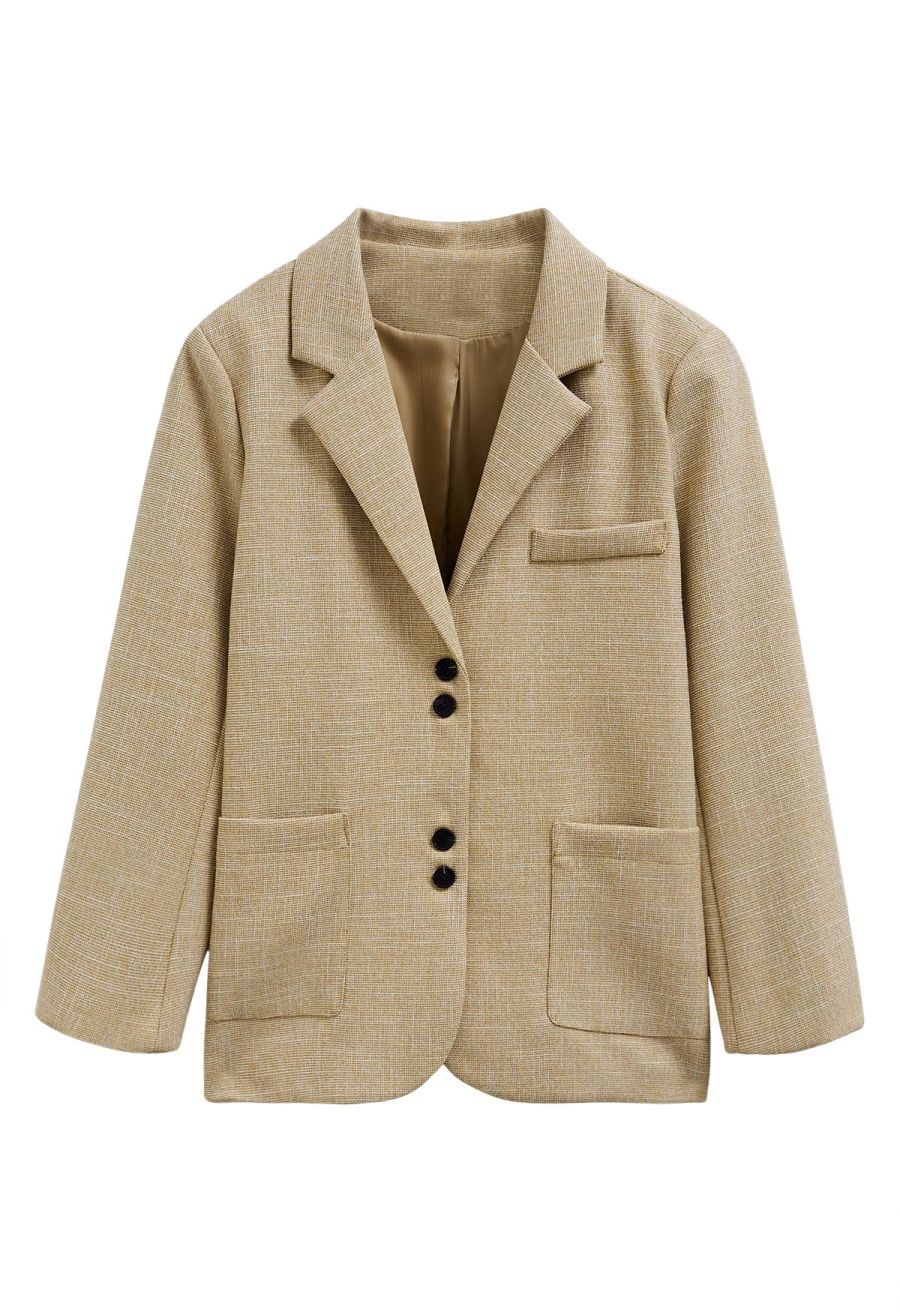 Patch Pocket Woven Texture Buttoned Blazer in Mustard