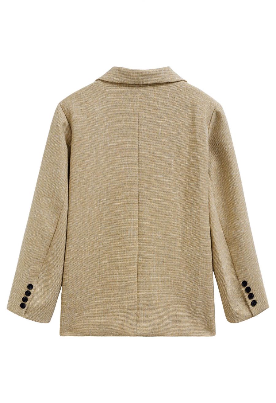 Patch Pocket Woven Texture Buttoned Blazer in Mustard