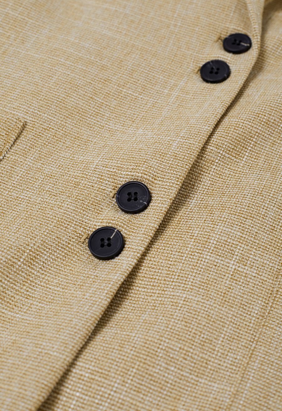 Patch Pocket Woven Texture Buttoned Blazer in Mustard