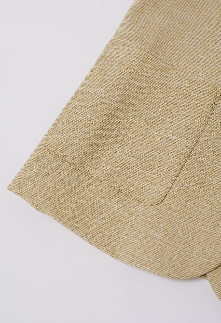 Patch Pocket Woven Texture Buttoned Blazer in Mustard