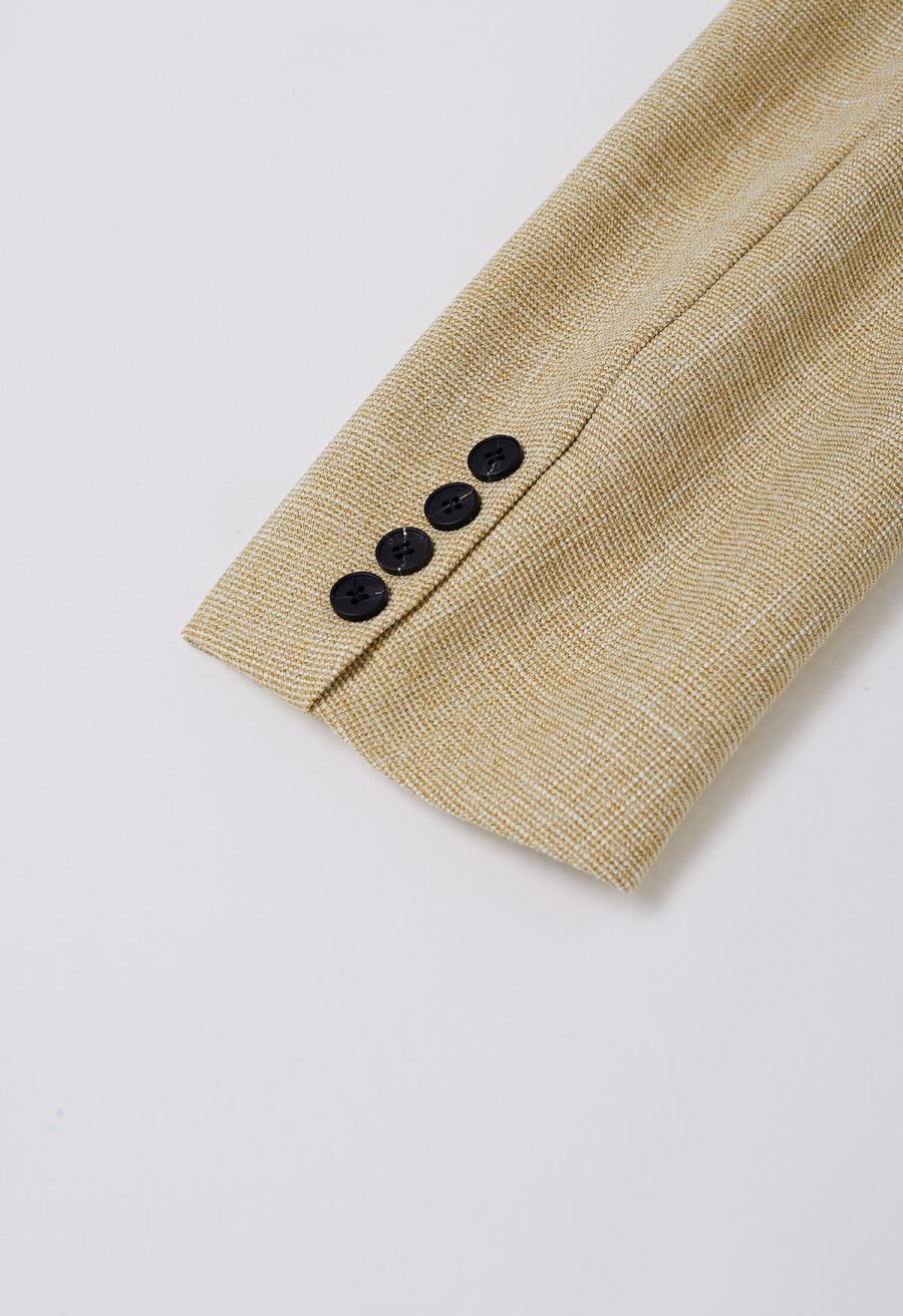 Patch Pocket Woven Texture Buttoned Blazer in Mustard