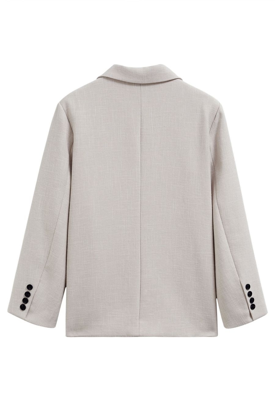 Patch Pocket Woven Texture Buttoned Blazer in Ivory