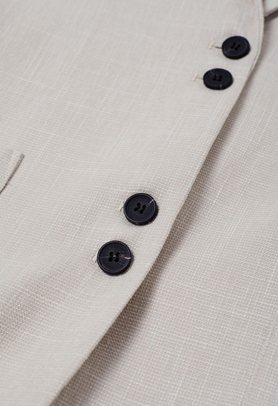 Patch Pocket Woven Texture Buttoned Blazer in Ivory