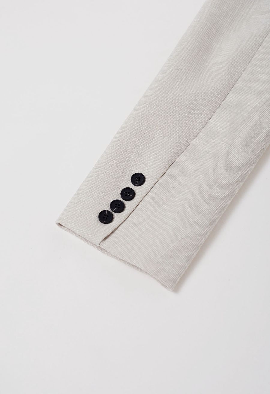 Patch Pocket Woven Texture Buttoned Blazer in Ivory