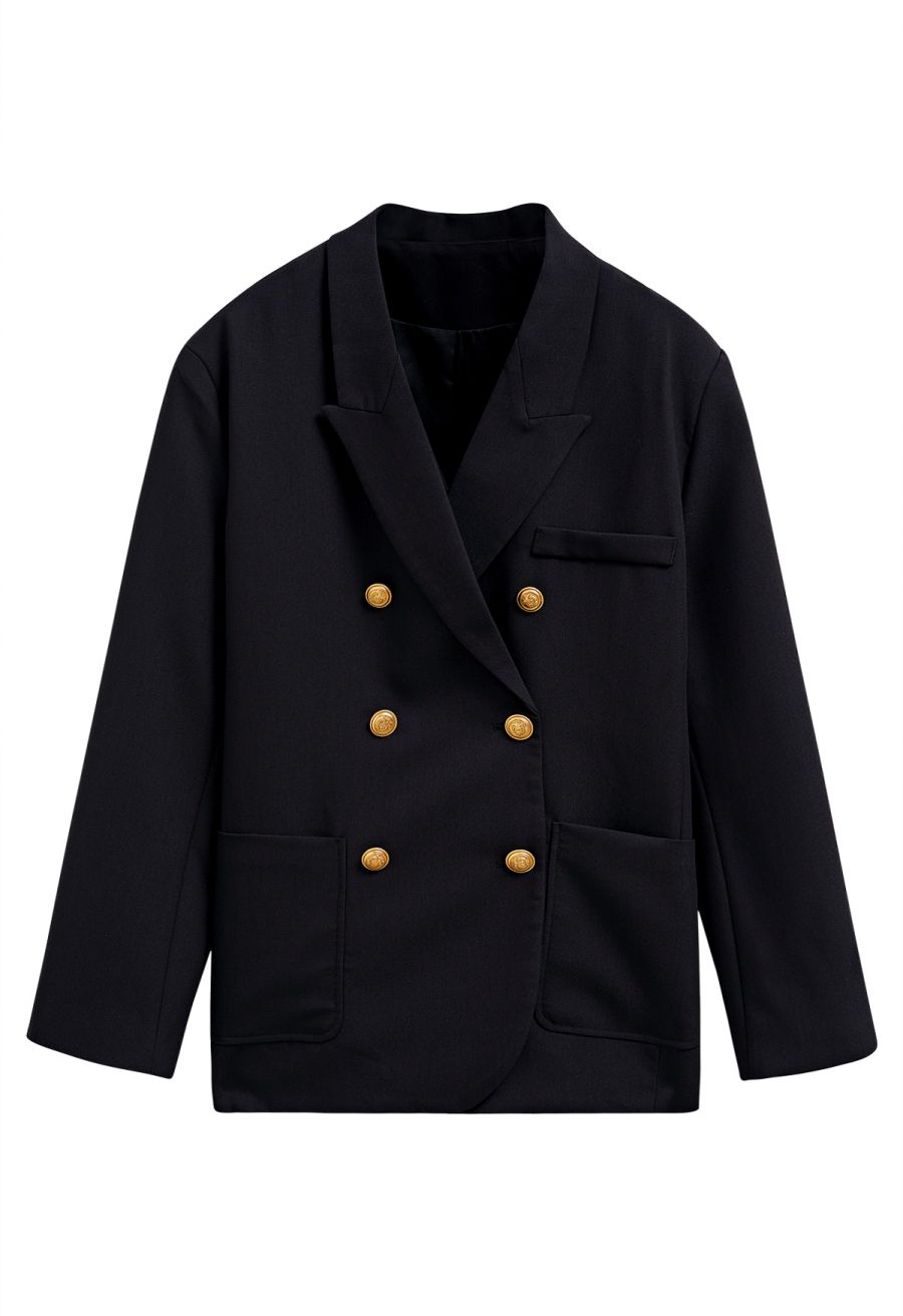 Peak Lapel Golden Double-Breasted Blazer