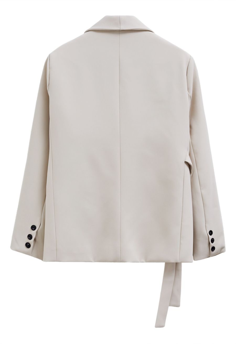 Shawl Collar Buttoned Waist Blazer in Ivory