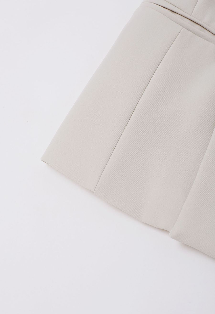 Shawl Collar Buttoned Waist Blazer in Ivory