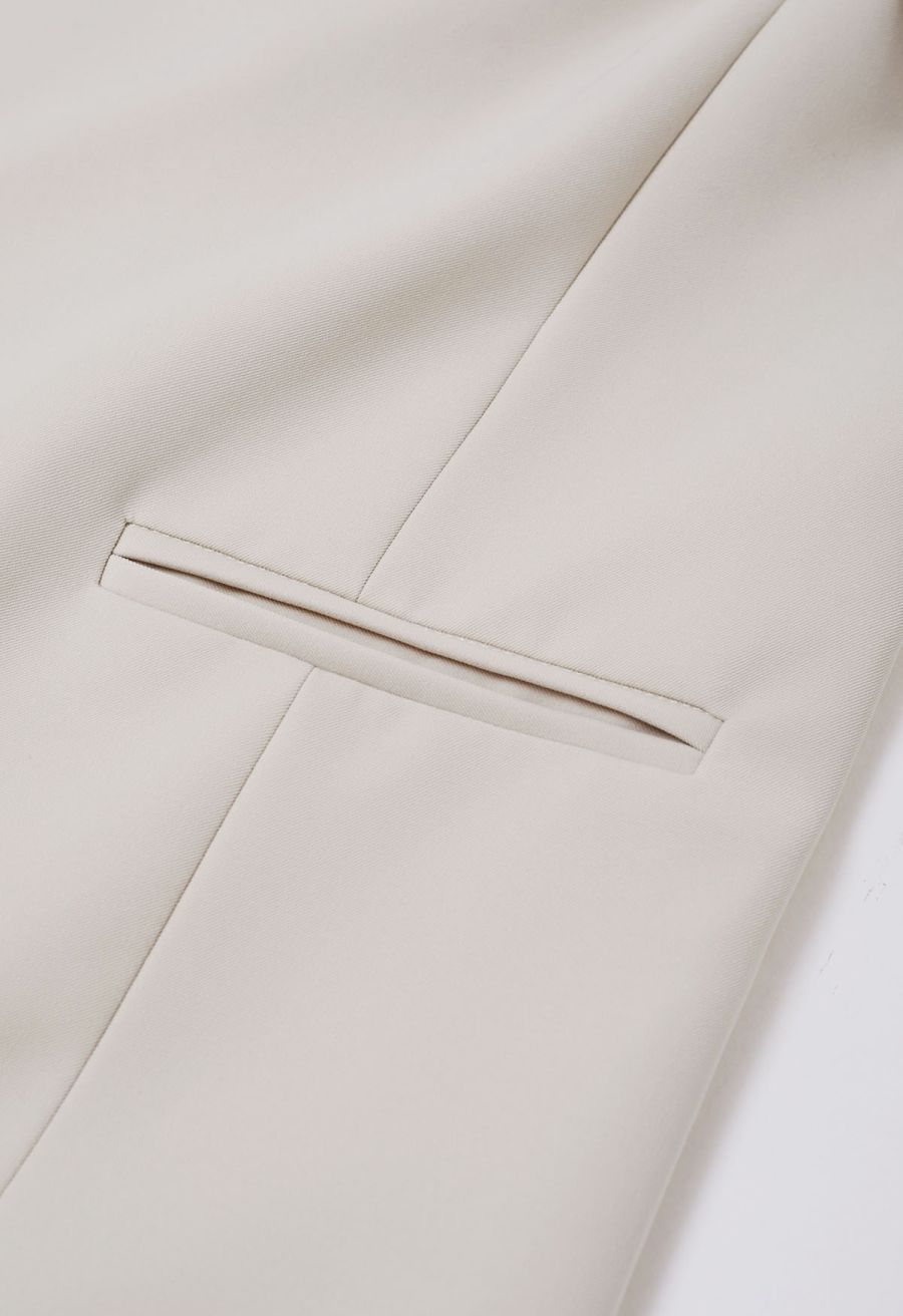Shawl Collar Buttoned Waist Blazer in Ivory