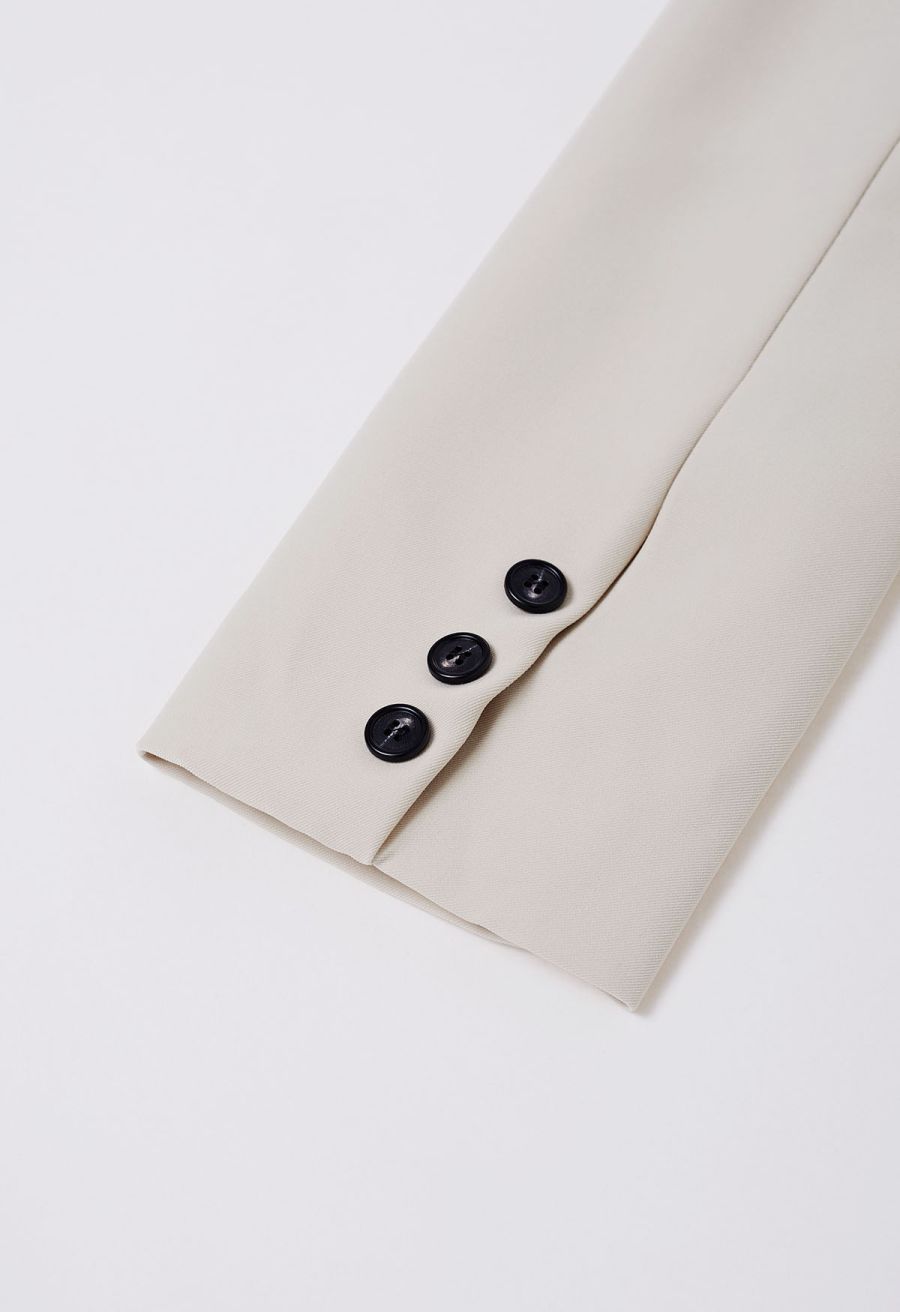 Shawl Collar Buttoned Waist Blazer in Ivory