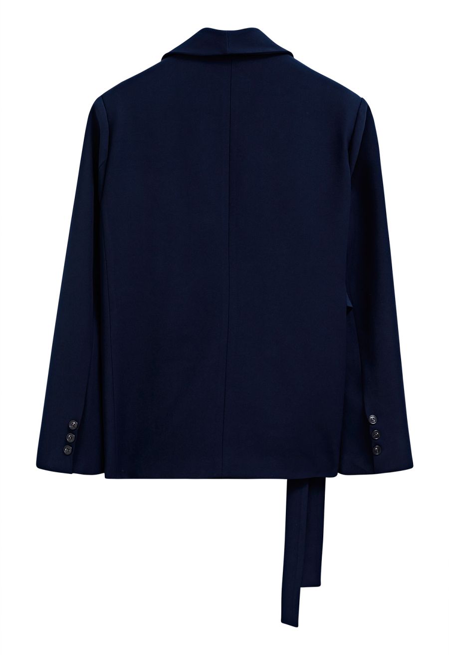 Shawl Collar Buttoned Waist Blazer in Navy