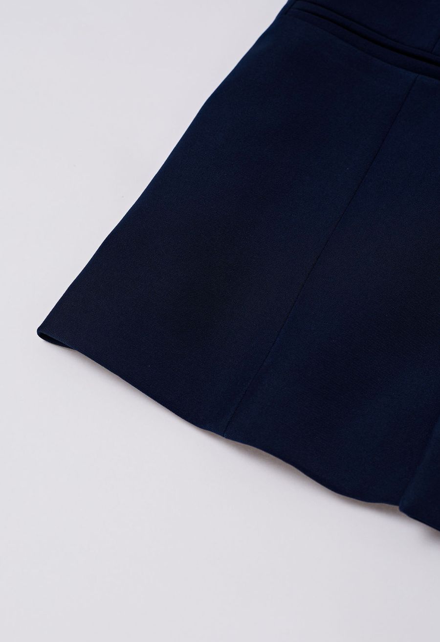 Shawl Collar Buttoned Waist Blazer in Navy
