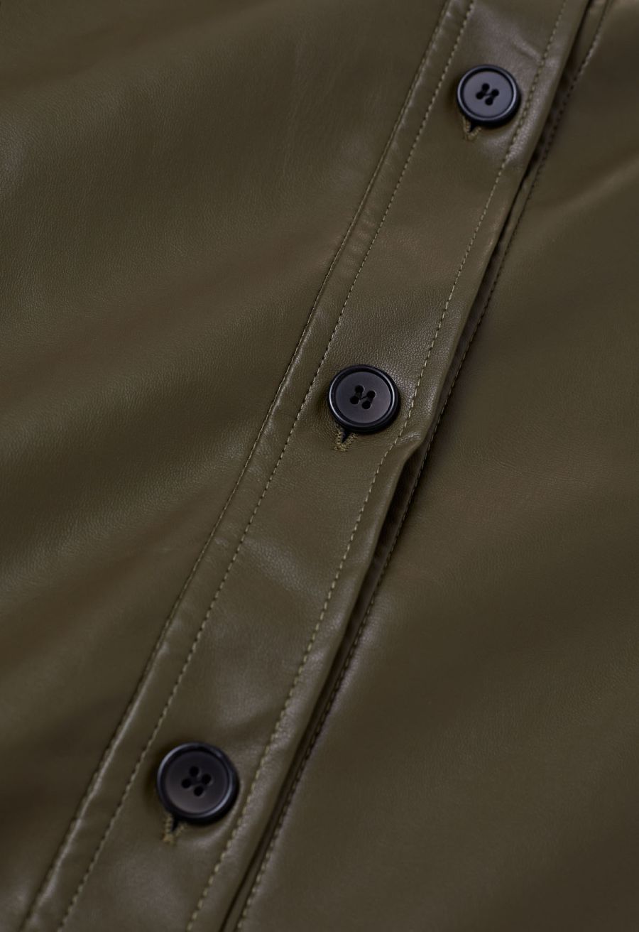 Casual Chic Faux Leather Shirt Jacket in Olive
