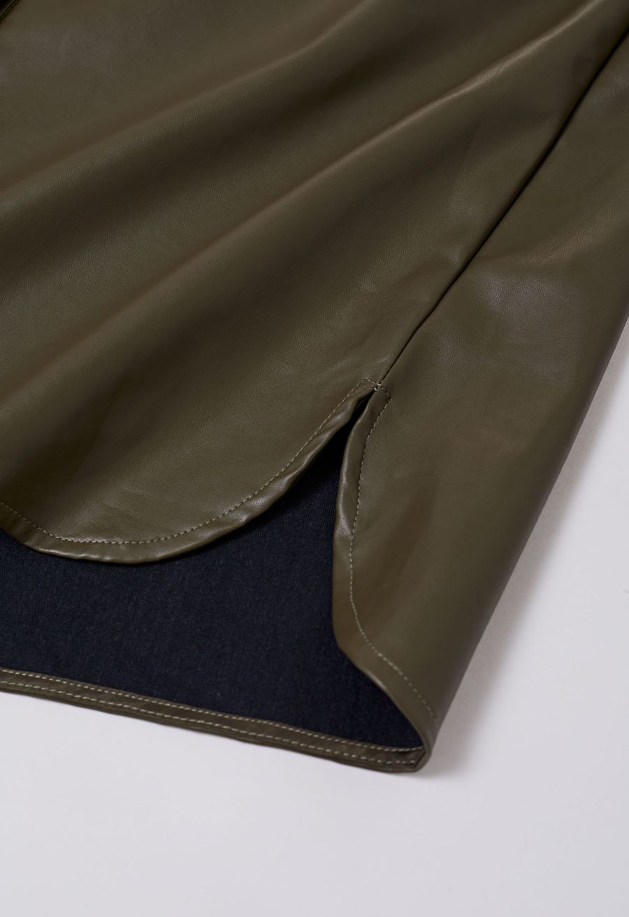 Casual Chic Faux Leather Shirt Jacket in Olive