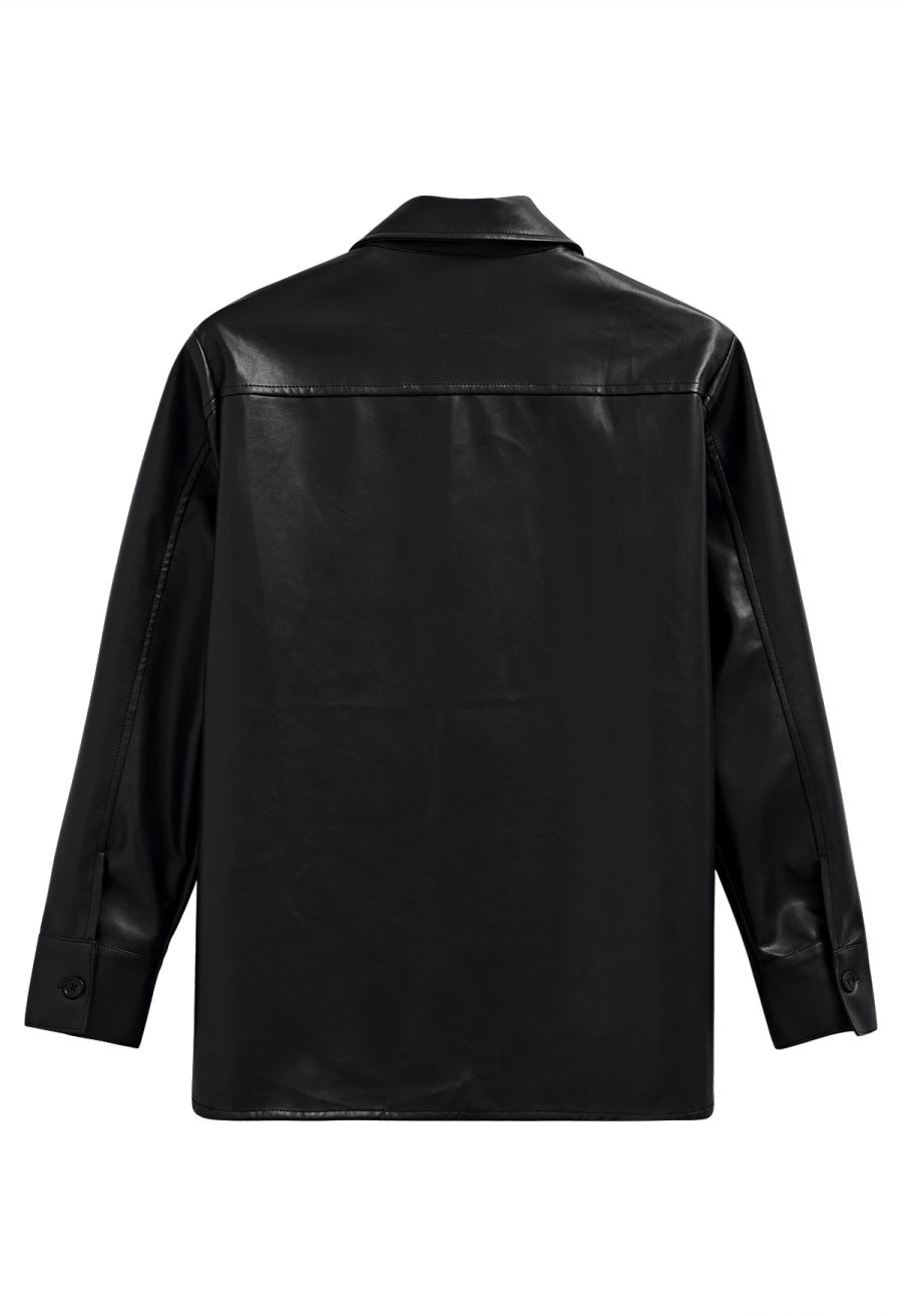Casual Chic Faux Leather Shirt Jacket in Black