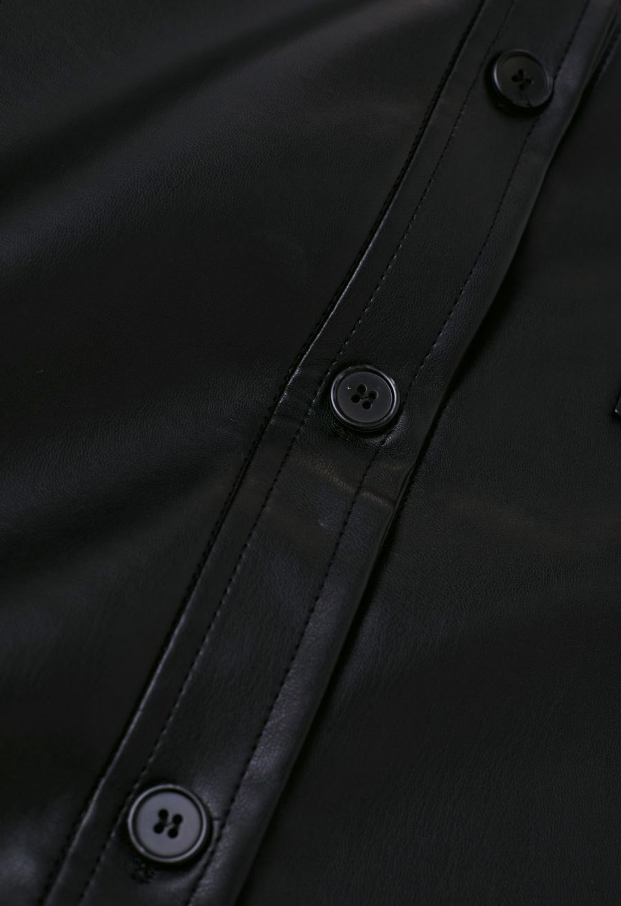 Casual Chic Faux Leather Shirt Jacket in Black