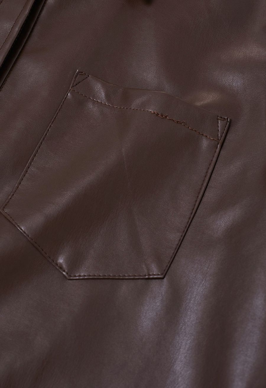 Casual Chic Faux Leather Shirt Jacket in Brown