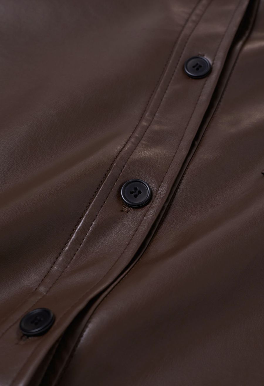Casual Chic Faux Leather Shirt Jacket in Brown