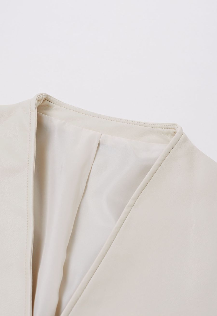 Simplicity Collarless Faux Leather Jacket in Ivory