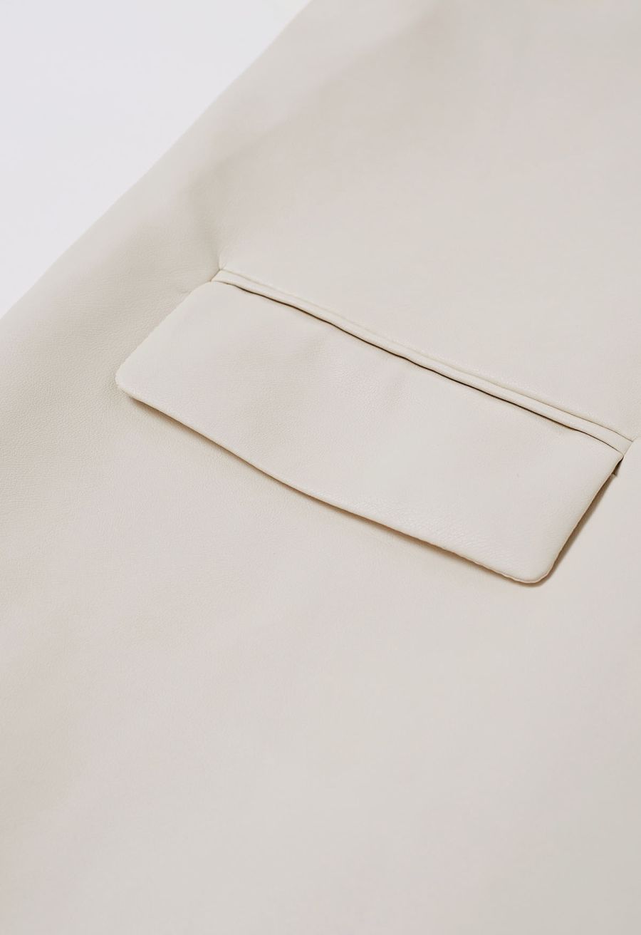 Simplicity Collarless Faux Leather Jacket in Ivory