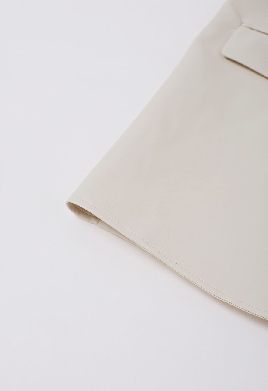 Simplicity Collarless Faux Leather Jacket in Ivory