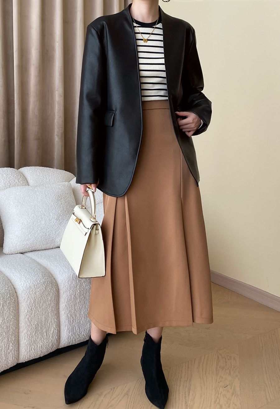 Simplicity Collarless Faux Leather Jacket in Black