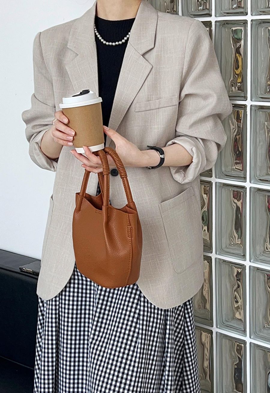 Patch Pocket Woven Texture Buttoned Blazer in Ivory