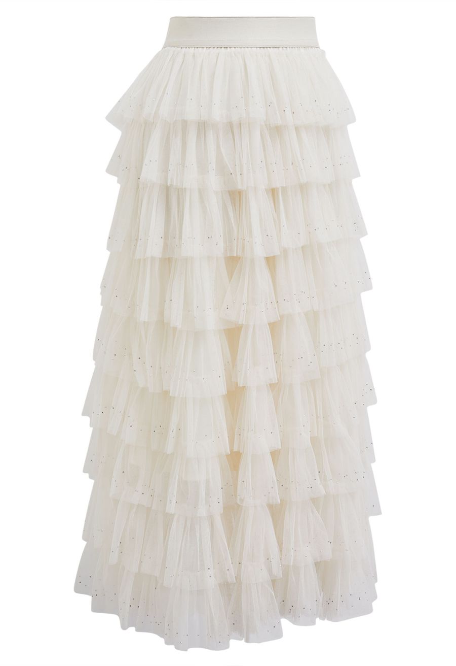 Glitter Swan Cloud Midi Skirt in Cream